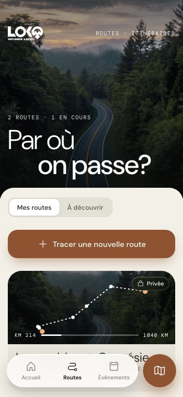 Écran Routes de LOKO : tracer une route et suivre son itinéraire