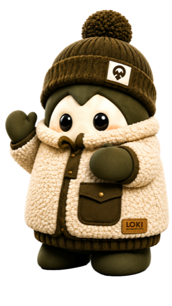 Loki, la mascotte de LOKO, en tuque et en veste
